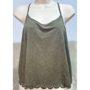 Rue21 Olive Green Scalloped Laser Cut Tank Top Women's M/ L Festival Boho Summer